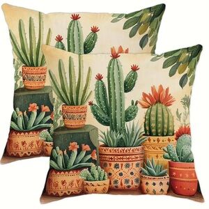 2 PC Boho Cactus Throw Pillow Covers ~ Southwestern Desert Decor Neutral Accent
